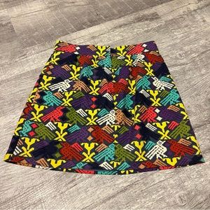 Tibi Multicolored Mini Skirt Embroidered Bird Print Boho